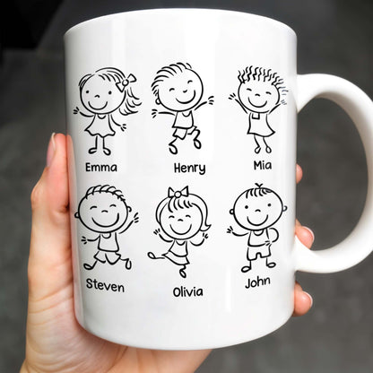 Create A Unique Family Mug With Custom Names And Cartoon Children - Personalized Custom Coffee Mug - DAD030_MG