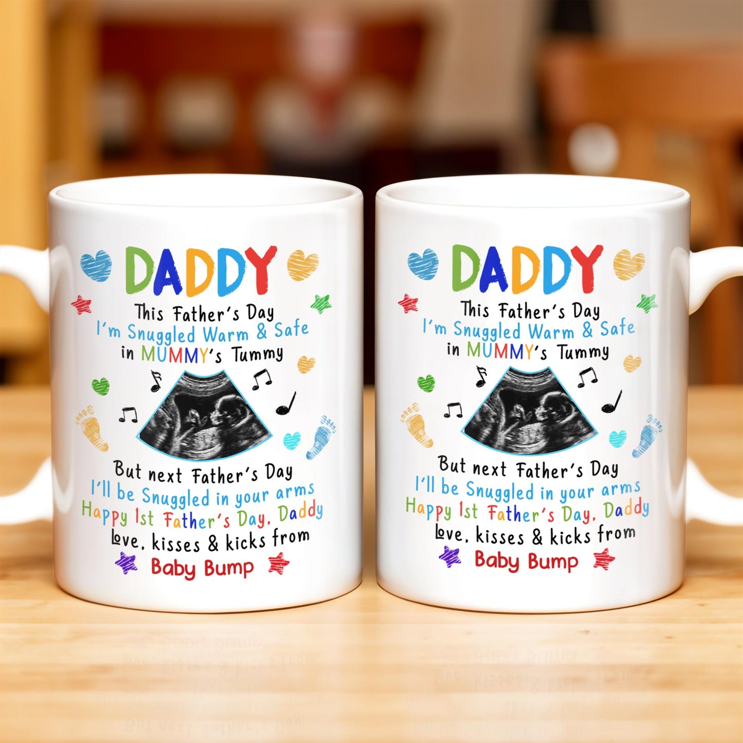 This Father's Day I'm Snuggled Warm & Safe In Mummy's Tummy, Ultrasound And Hearts - Personalized Custom Coffee Mug - DAD031_MG