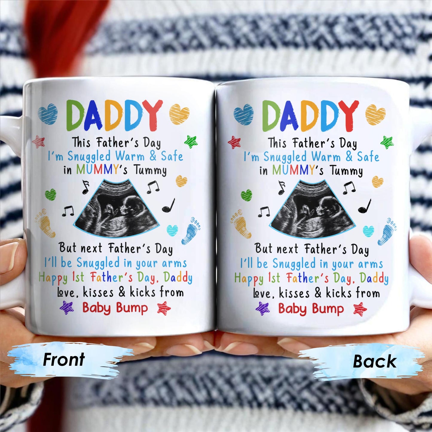This Father's Day I'm Snuggled Warm & Safe In Mummy's Tummy, Ultrasound And Hearts - Personalized Custom Coffee Mug - DAD031_MG