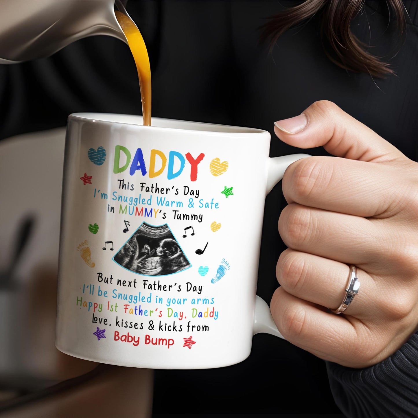 This Father's Day I'm Snuggled Warm & Safe In Mummy's Tummy, Ultrasound And Hearts - Personalized Custom Coffee Mug - DAD031_MG