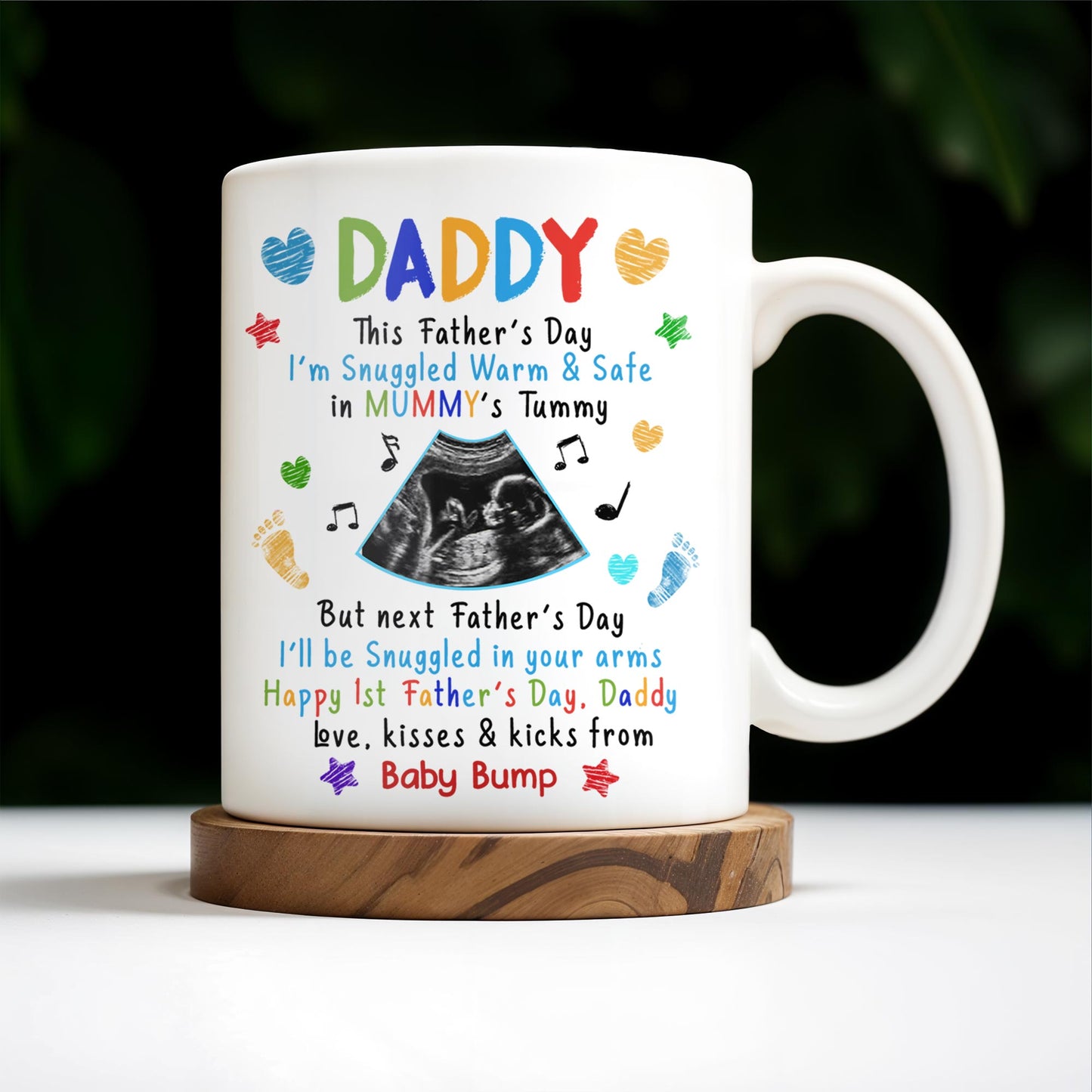 This Father's Day I'm Snuggled Warm & Safe In Mummy's Tummy, Ultrasound And Hearts - Personalized Custom Coffee Mug - DAD031_MG