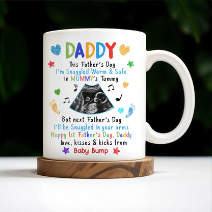This Father's Day I'm Snuggled Warm & Safe In Mummy's Tummy, Ultrasound And Hearts - Personalized Custom Coffee Mug - DAD031_MG