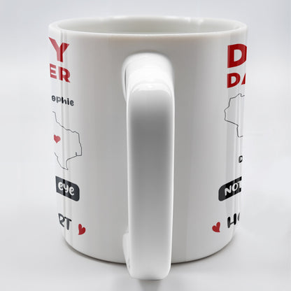 Daddy And Daughter Not Always Eye To Eye But Always Heart To Heart, Map and Heart - Personalized Custom Coffee Mug - DAD035_MG