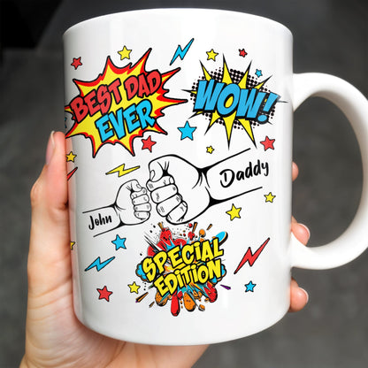 Best Dad Ever, Wow, Fist and Stars - Personalized Custom Coffee Mug - DAD039_MG