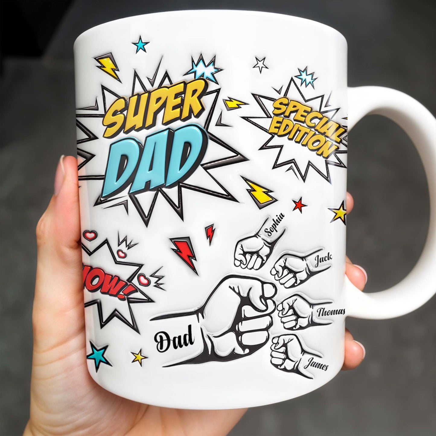 Super Dad Special Edition Comic Style and Stars - Personalized Custom Coffee Mug - DAD055_MG