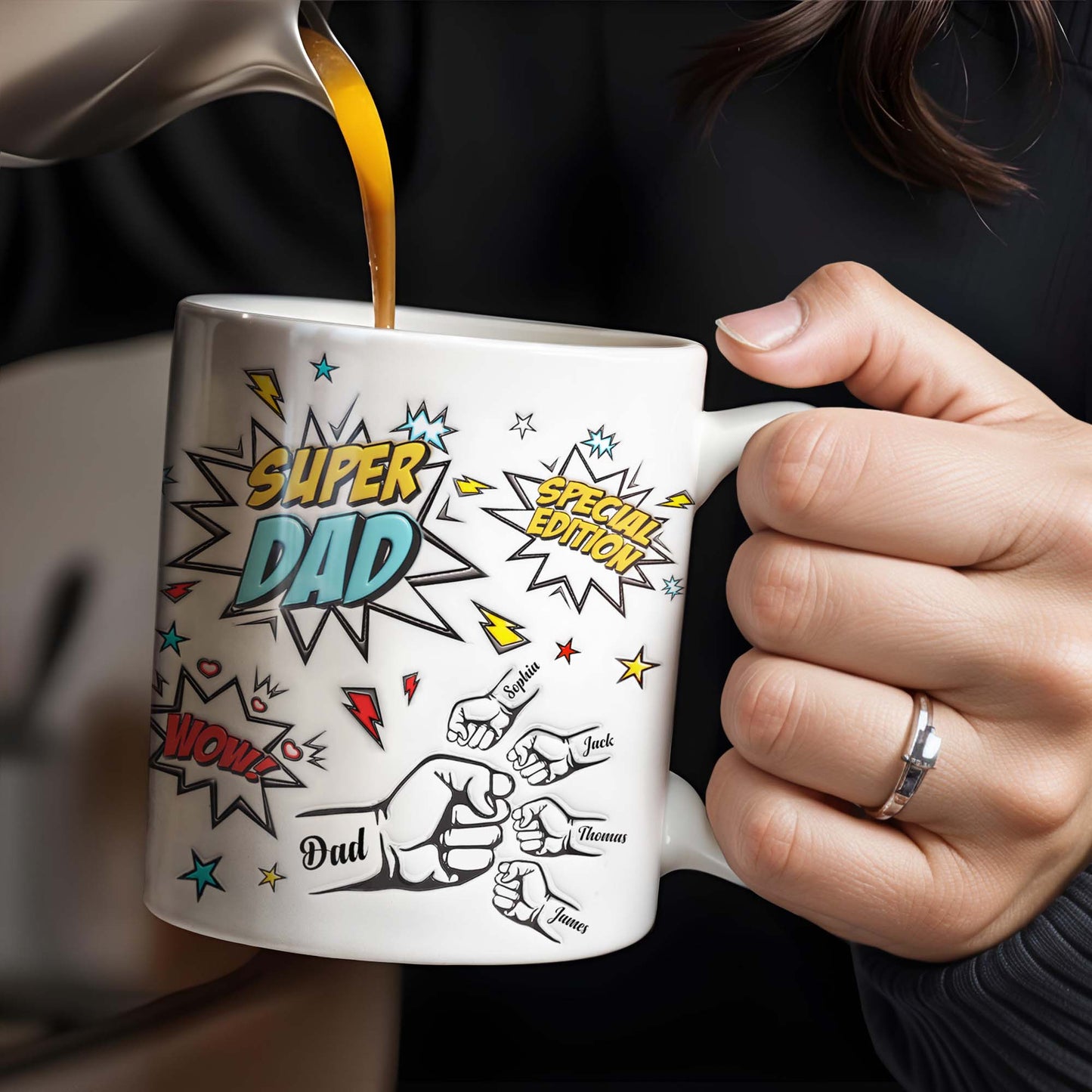 Super Dad Special Edition Comic Style and Stars - Personalized Custom Coffee Mug - DAD055_MG