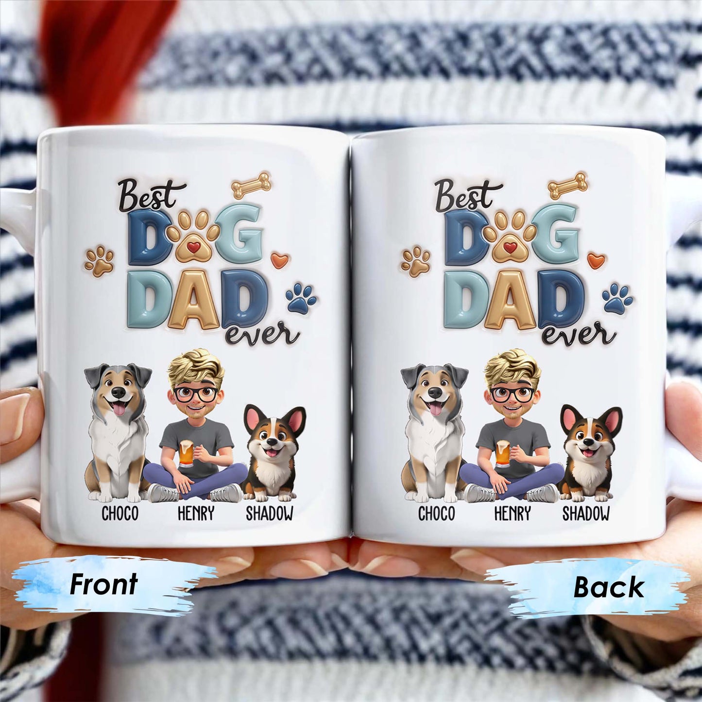 Best Dog Dad Ever, Dogs, Paws, And Beer Mug - Personalized Custom Coffee Mug - DAD056_MG