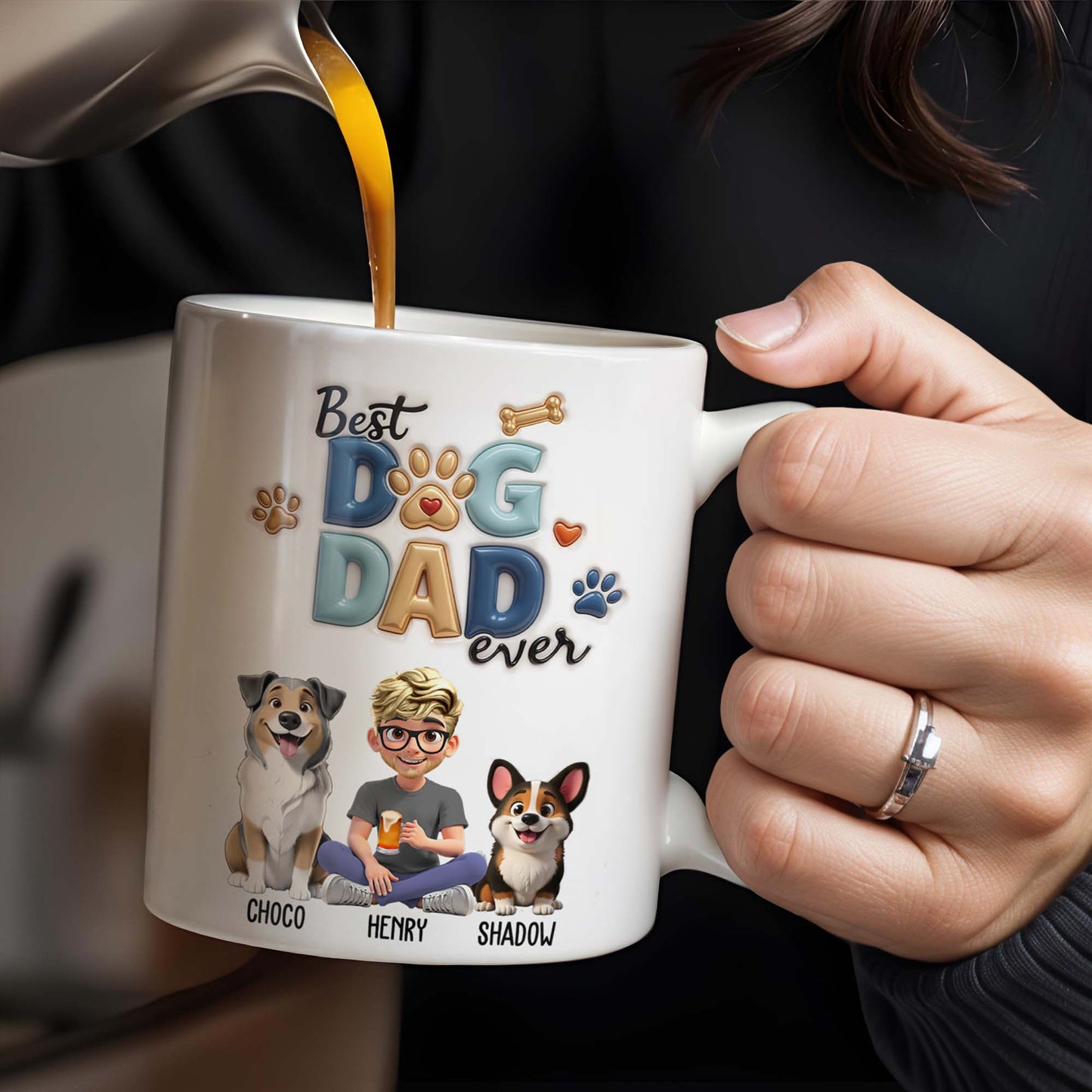 Best Dog Dad Ever, Dogs, Paws, And Beer Mug - Personalized Custom Coffee Mug - DAD056_MG