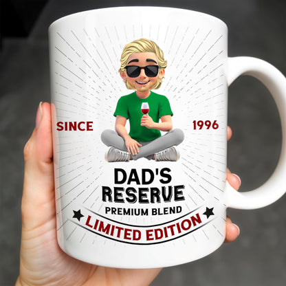 Dad's Reserve Premium Blend Limited Edition, Cartoon of Dad and Wine Glass - Personalized Custom Coffee Mug - DAD071_MG