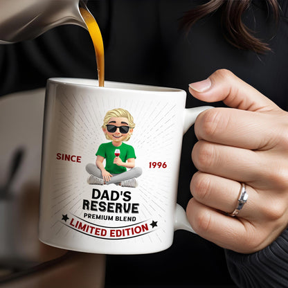 Dad's Reserve Premium Blend Limited Edition, Cartoon of Dad and Wine Glass - Personalized Custom Coffee Mug - DAD071_MG