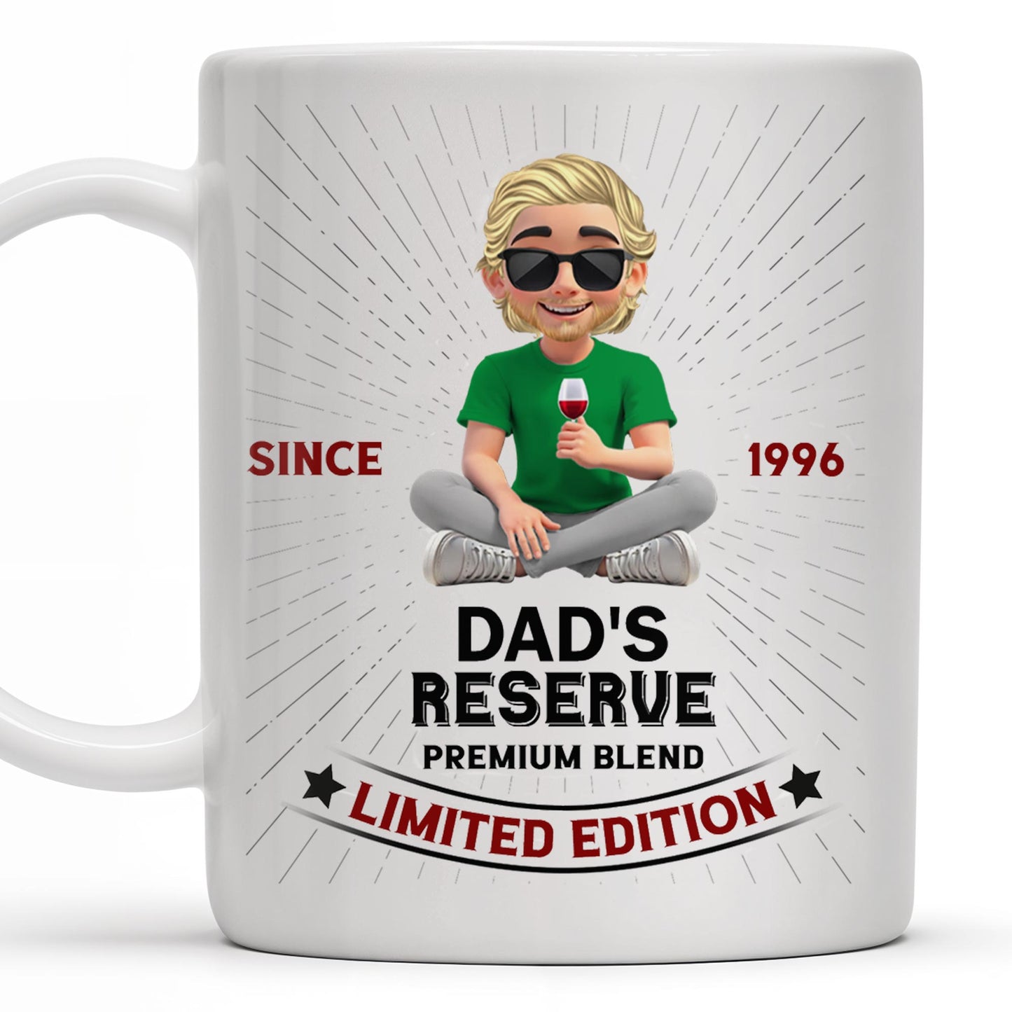Dad's Reserve Premium Blend Limited Edition, Cartoon of Dad and Wine Glass - Personalized Custom Coffee Mug - DAD071_MG