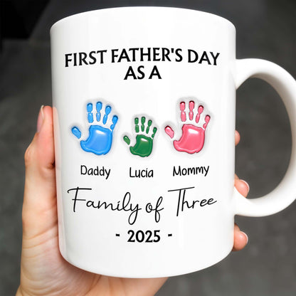 First Father's Day As A Family of Three, Handprints - Personalized Custom Coffee Mug - DAD074_MG