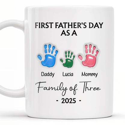 First Father's Day As A Family of Three, Handprints - Personalized Custom Coffee Mug - DAD074_MG