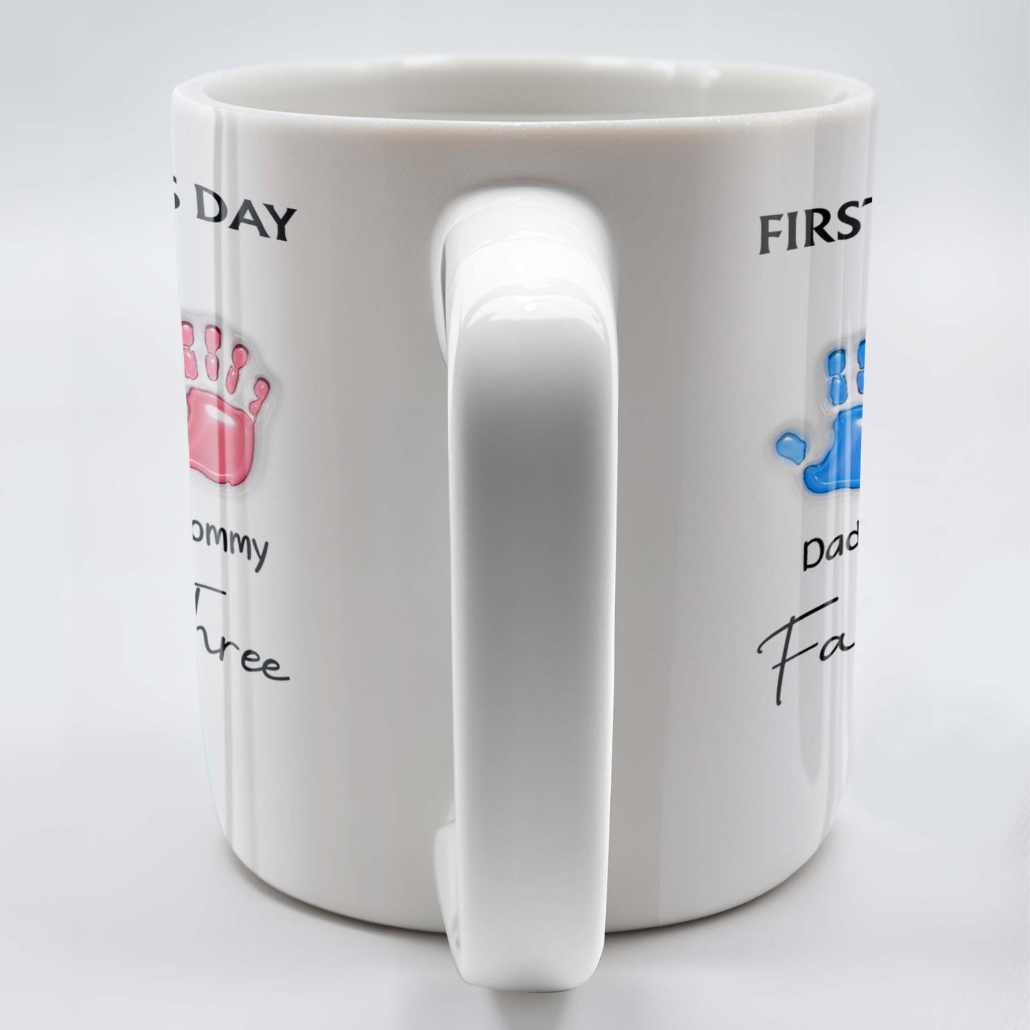 First Father's Day As A Family of Three, Handprints - Personalized Custom Coffee Mug - DAD074_MG