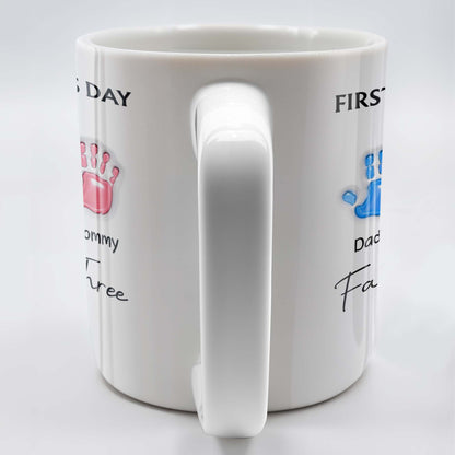 First Father's Day As A Family of Three, Handprints - Personalized Custom Coffee Mug - DAD074_MG