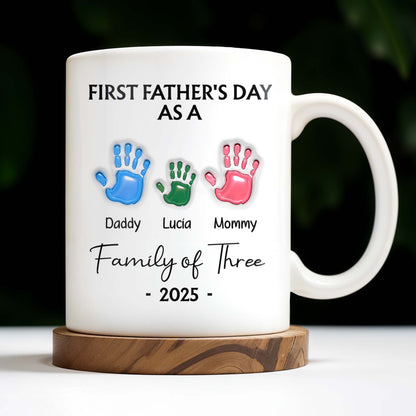 First Father's Day As A Family of Three, Handprints - Personalized Custom Coffee Mug - DAD074_MG