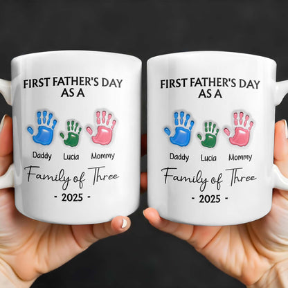 First Father's Day As A Family of Three, Handprints - Personalized Custom Coffee Mug - DAD074_MG