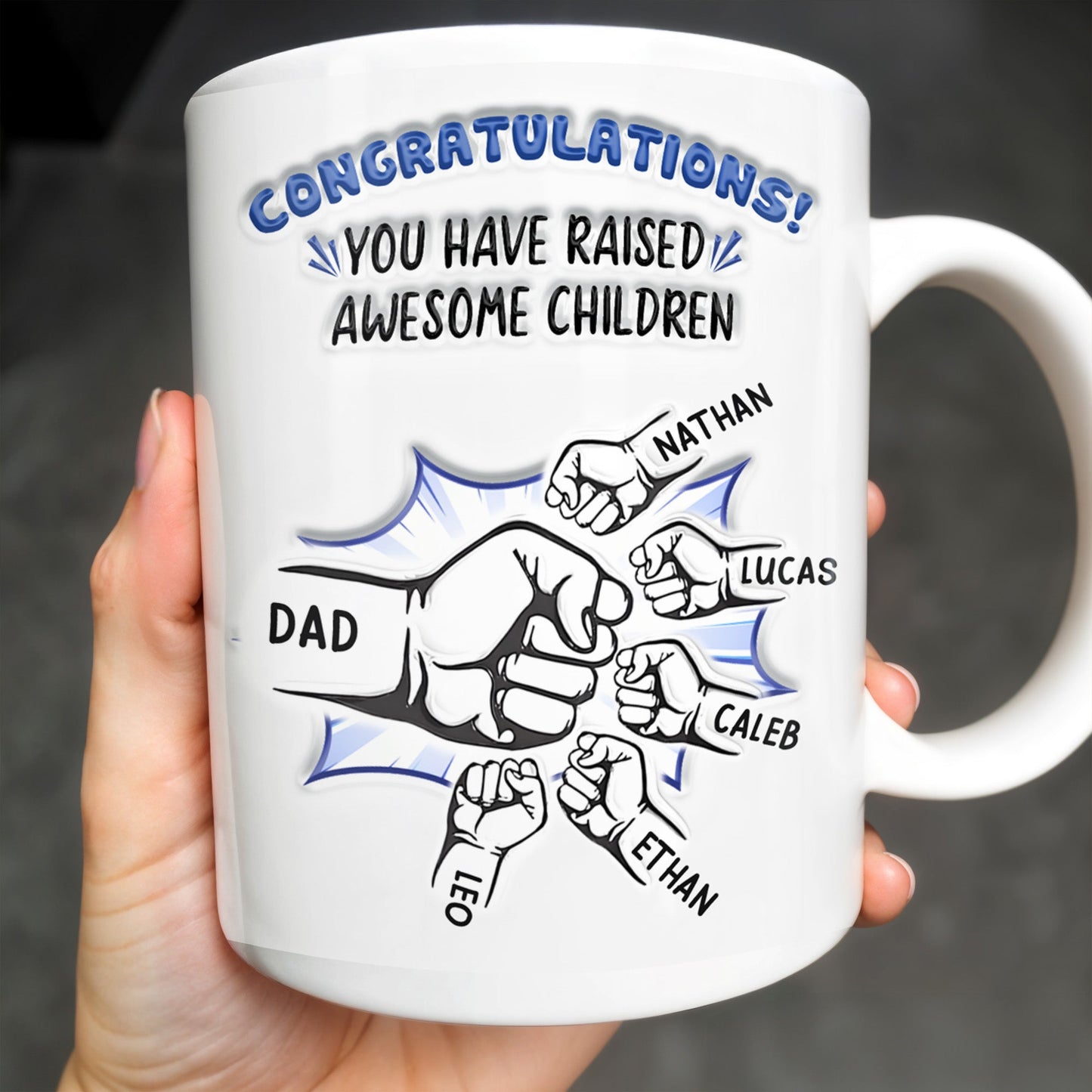 Congratulations! You have raised awesome children, Handshake and Fist Bump - Personalized Custom Coffee Mug - DAD093_MG