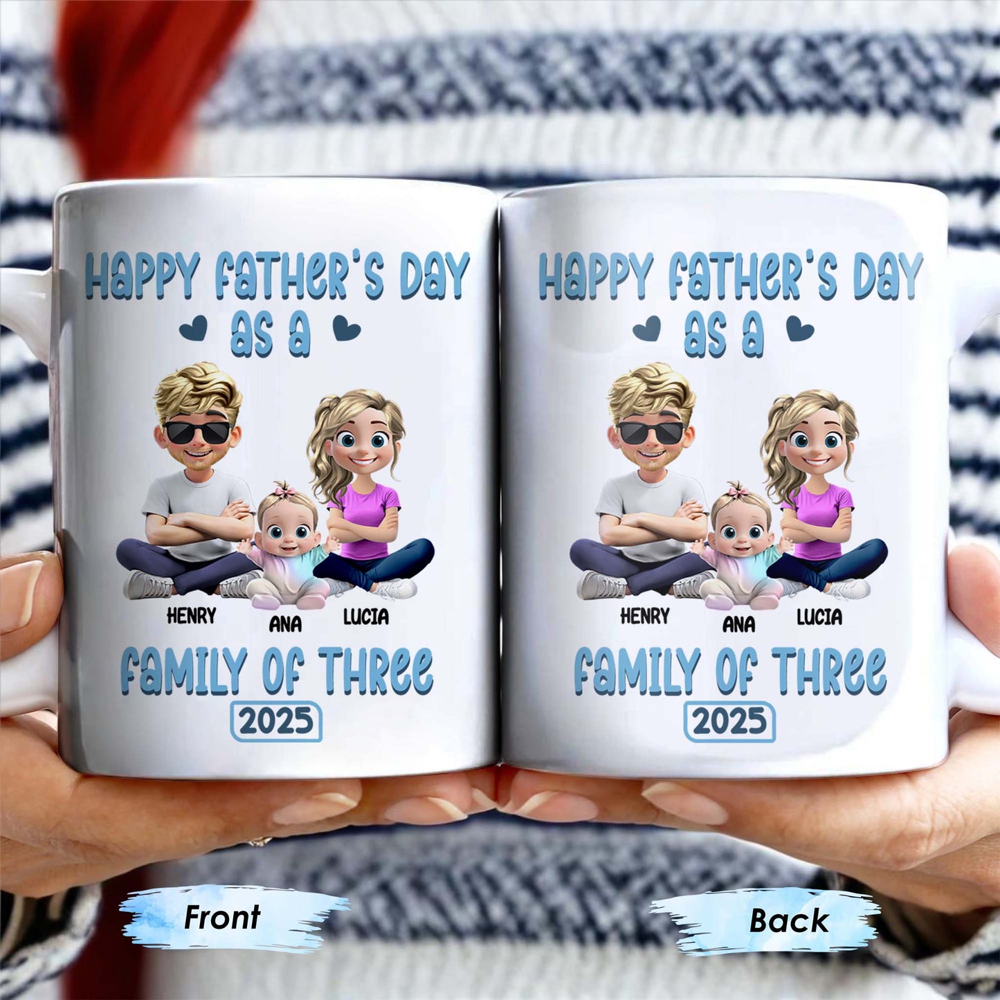 Happy Father's Day As A Family Of Three, Hearts And Family Design - Personalized Custom Coffee Mug - DAD107_MG