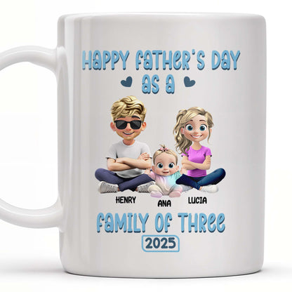 Happy Father's Day As A Family Of Three, Hearts And Family Design - Personalized Custom Coffee Mug - DAD107_MG
