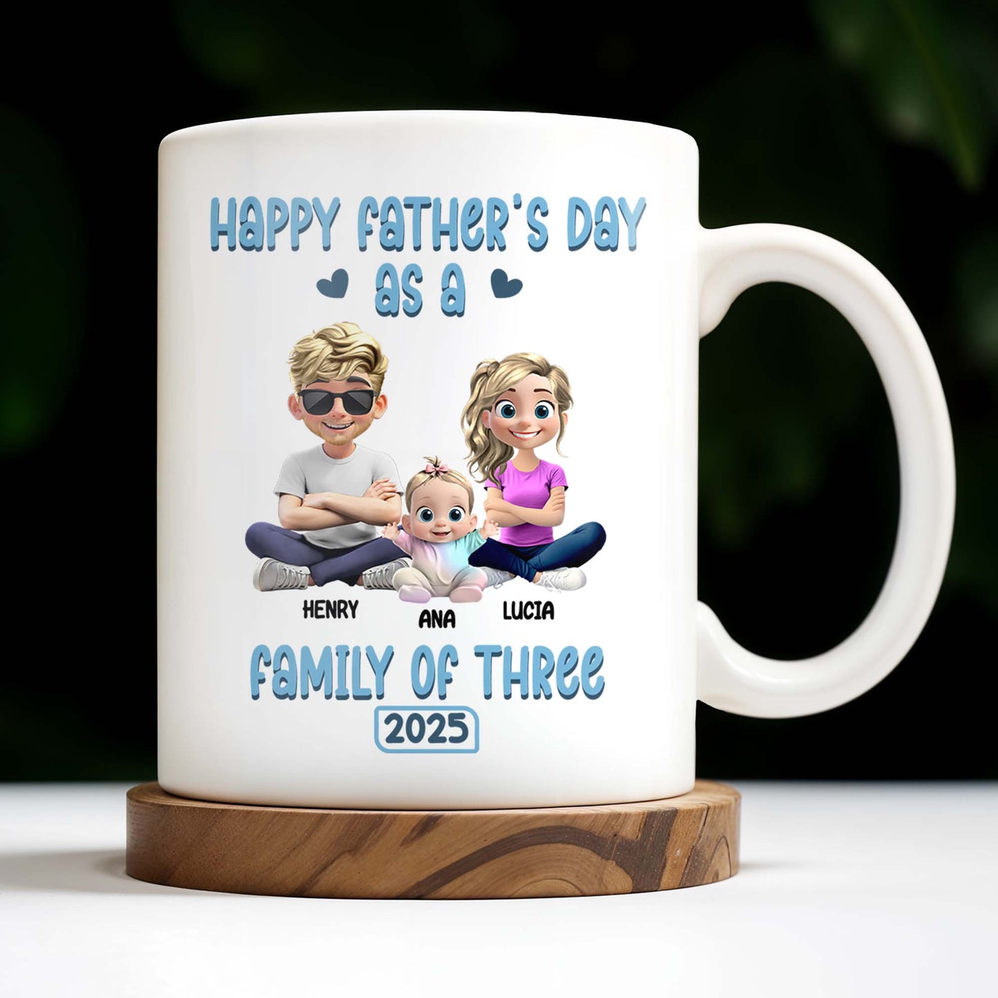 Happy Father's Day As A Family Of Three, Hearts And Family Design - Personalized Custom Coffee Mug - DAD107_MG