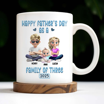 Happy Father's Day As A Family Of Three, Hearts And Family Design - Personalized Custom Coffee Mug - DAD107_MG