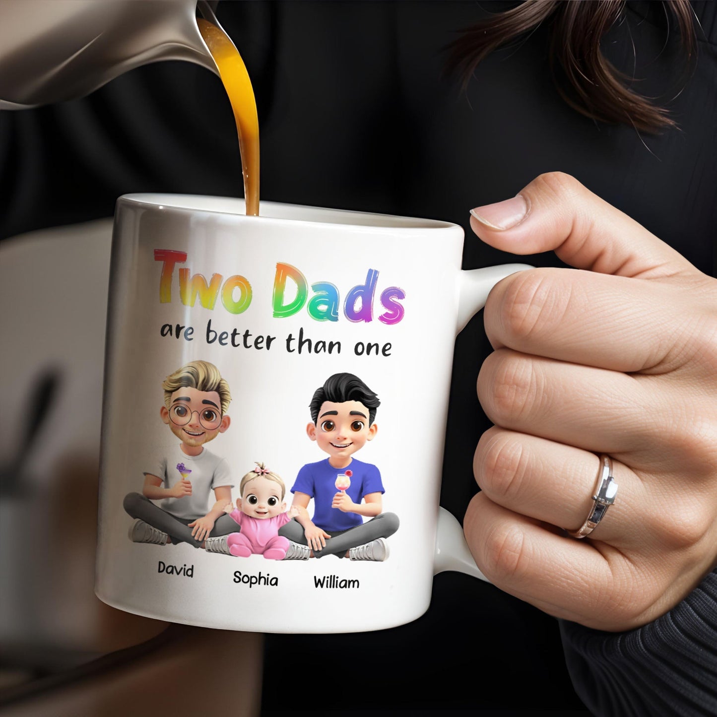 Two Dads Are Better Than One, Cartoon Characters and Ice Cream - Personalized Custom Coffee Mug - DAD109_MG