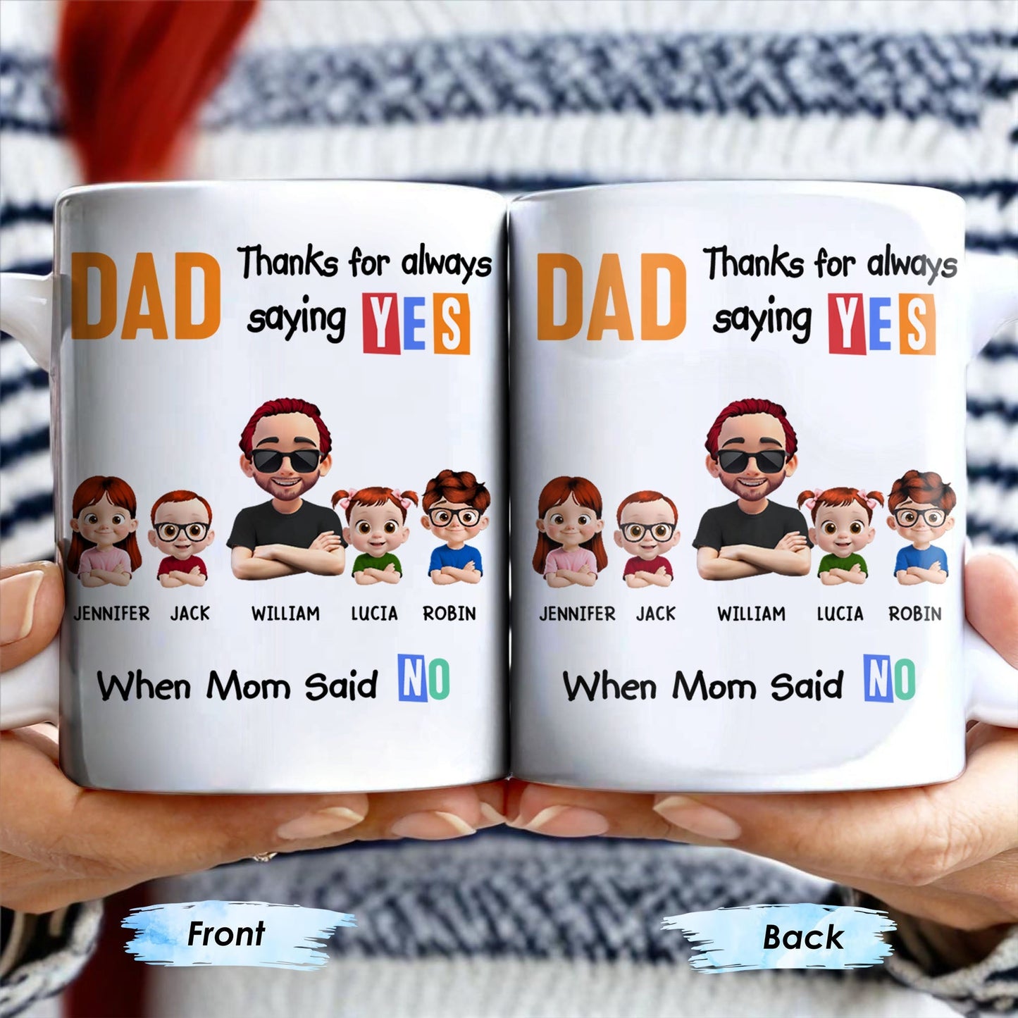Dad Thanks For Always Saying YES When Mom Said NO, Cartoon Characters - Personalized Custom Coffee Mug - DAD110_MG