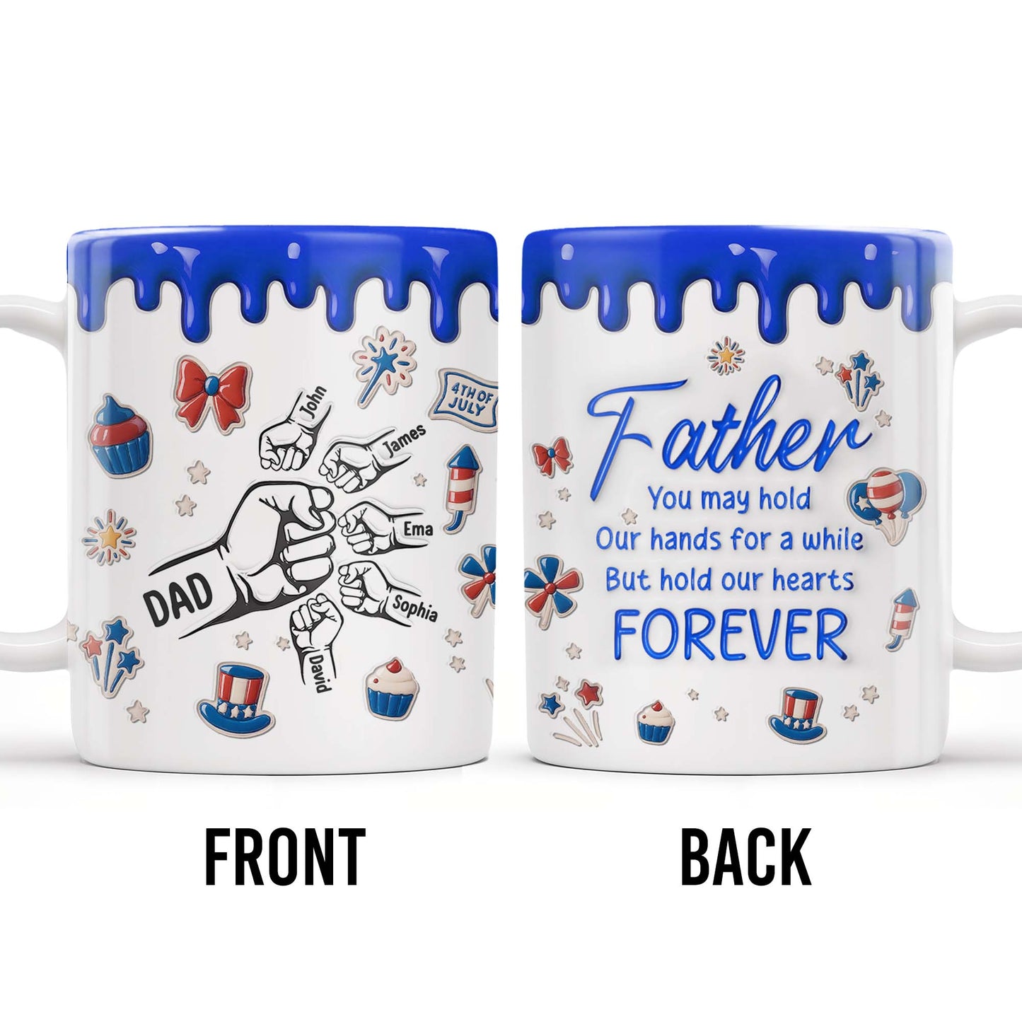 Father, You May Hold Our Hands For A While But Hold Our Hearts Forever, American Flag Balloon, Top Hat - Personalized Custom Coffee Mug - DAD111_MG