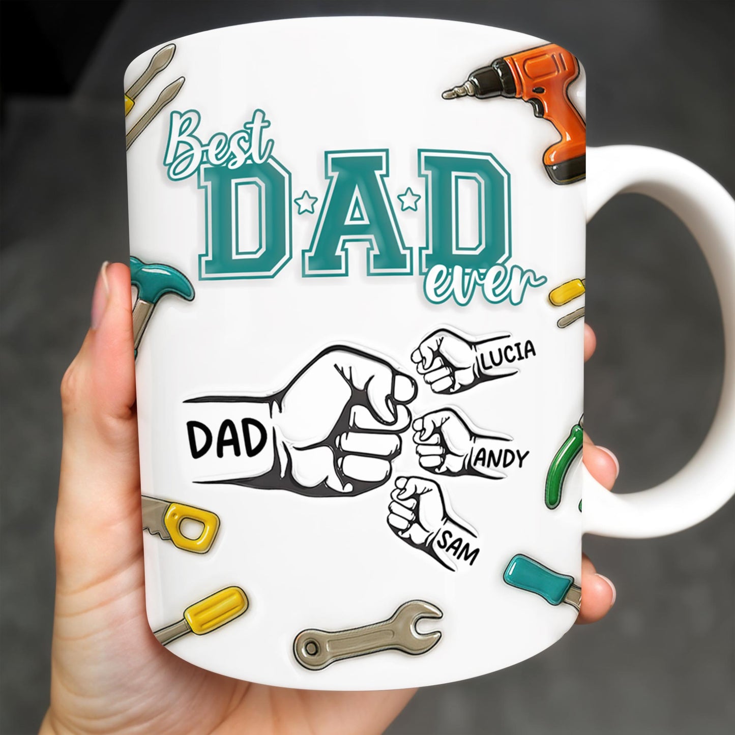 Best Dad Ever, Tools and Hand Gestures - Personalized Custom Coffee Mug - DAD116_MG