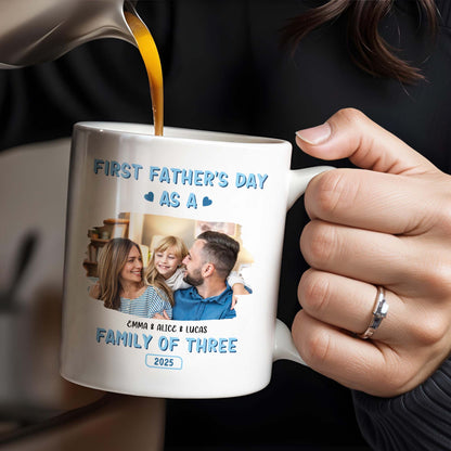 First Father's Day As A Family Of Three, Family Photo And Heart Icons - Personalized Custom Coffee Mug - DAD117_MG