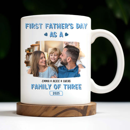 First Father's Day As A Family Of Three, Family Photo And Heart Icons - Personalized Custom Coffee Mug - DAD117_MG