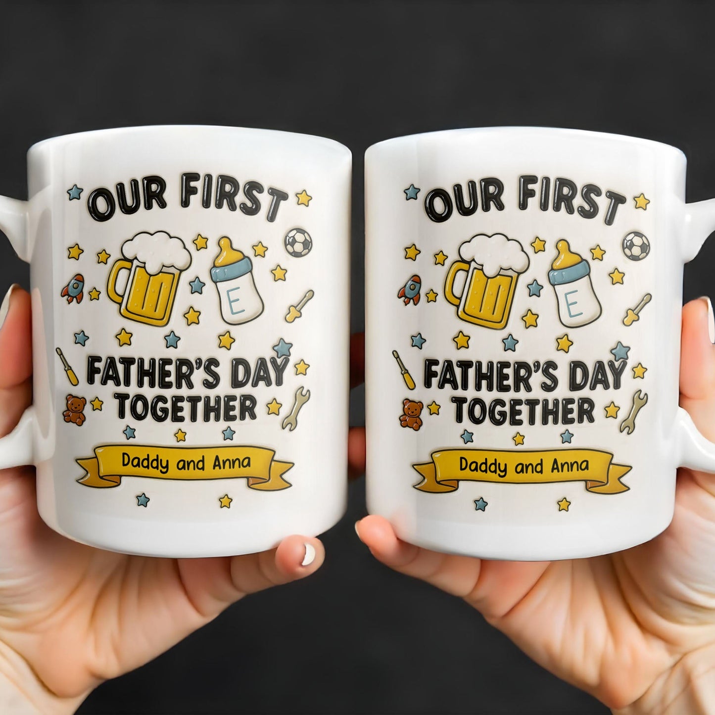 Our First Father's Day Together, Beer Mug and Baby Bottle - Personalized Custom Coffee Mug - DAD126_MG