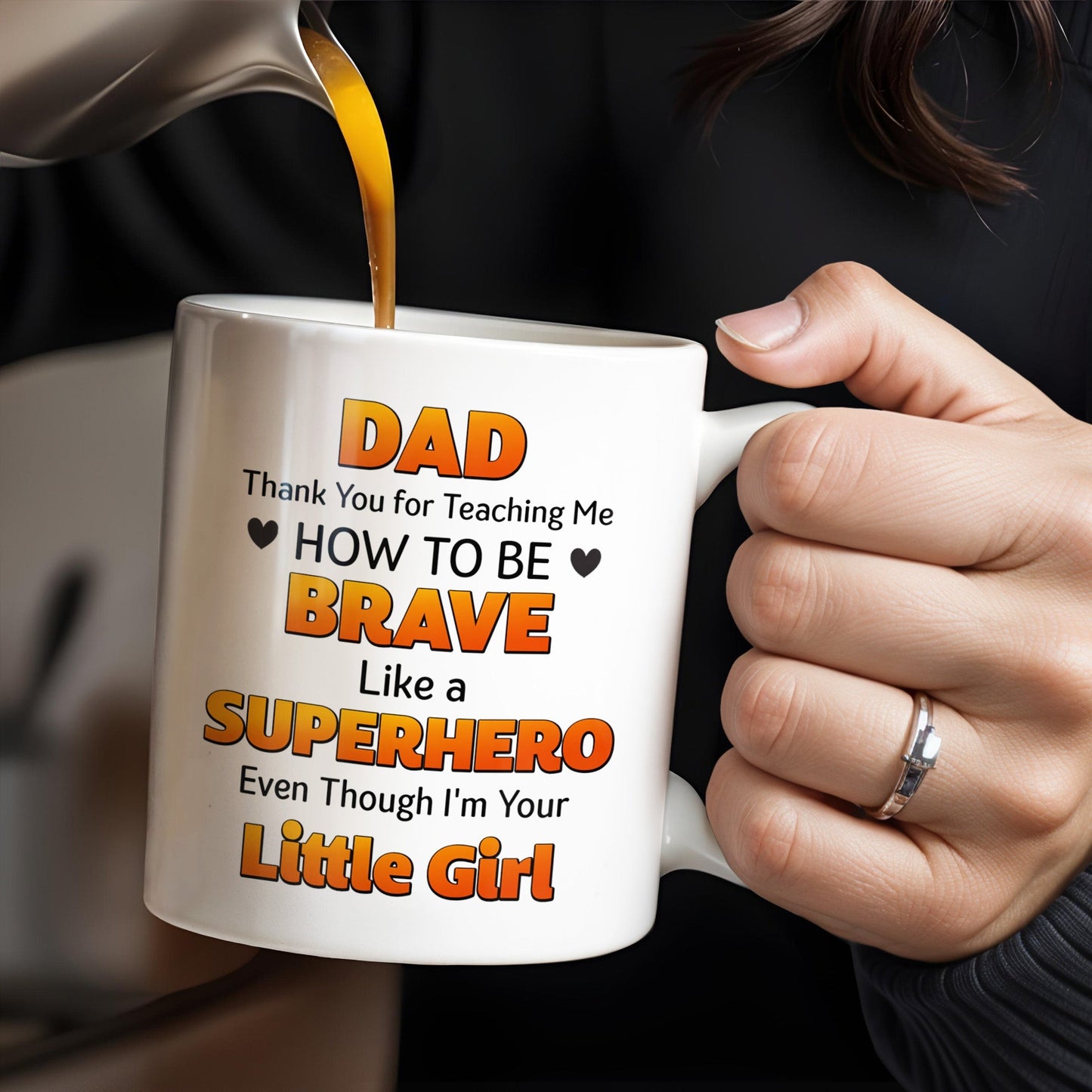 Dad Thank You for Teaching Me How to Be Brave, Cartoon Figures of Father and Daughter - Personalized Custom Coffee Mug - DAD134_MG