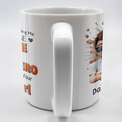 Dad Thank You for Teaching Me How to Be Brave, Cartoon Figures of Father and Daughter - Personalized Custom Coffee Mug - DAD134_MG