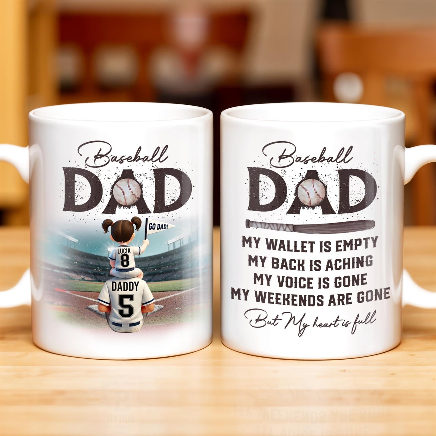 Baseball Dad, Heart Full Message - Personalized Custom Coffee Mug - DAD135_MG