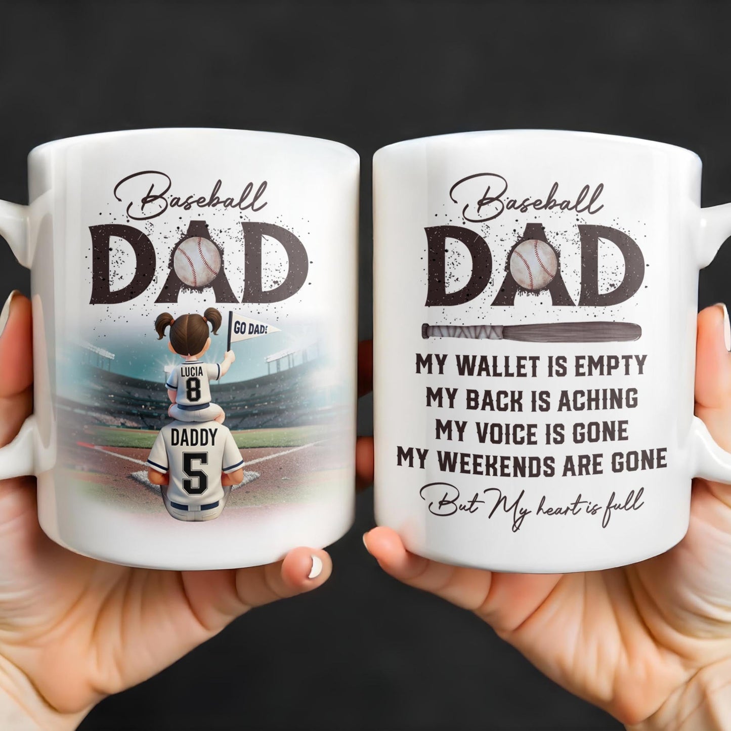Baseball Dad, Heart Full Message - Personalized Custom Coffee Mug - DAD135_MG