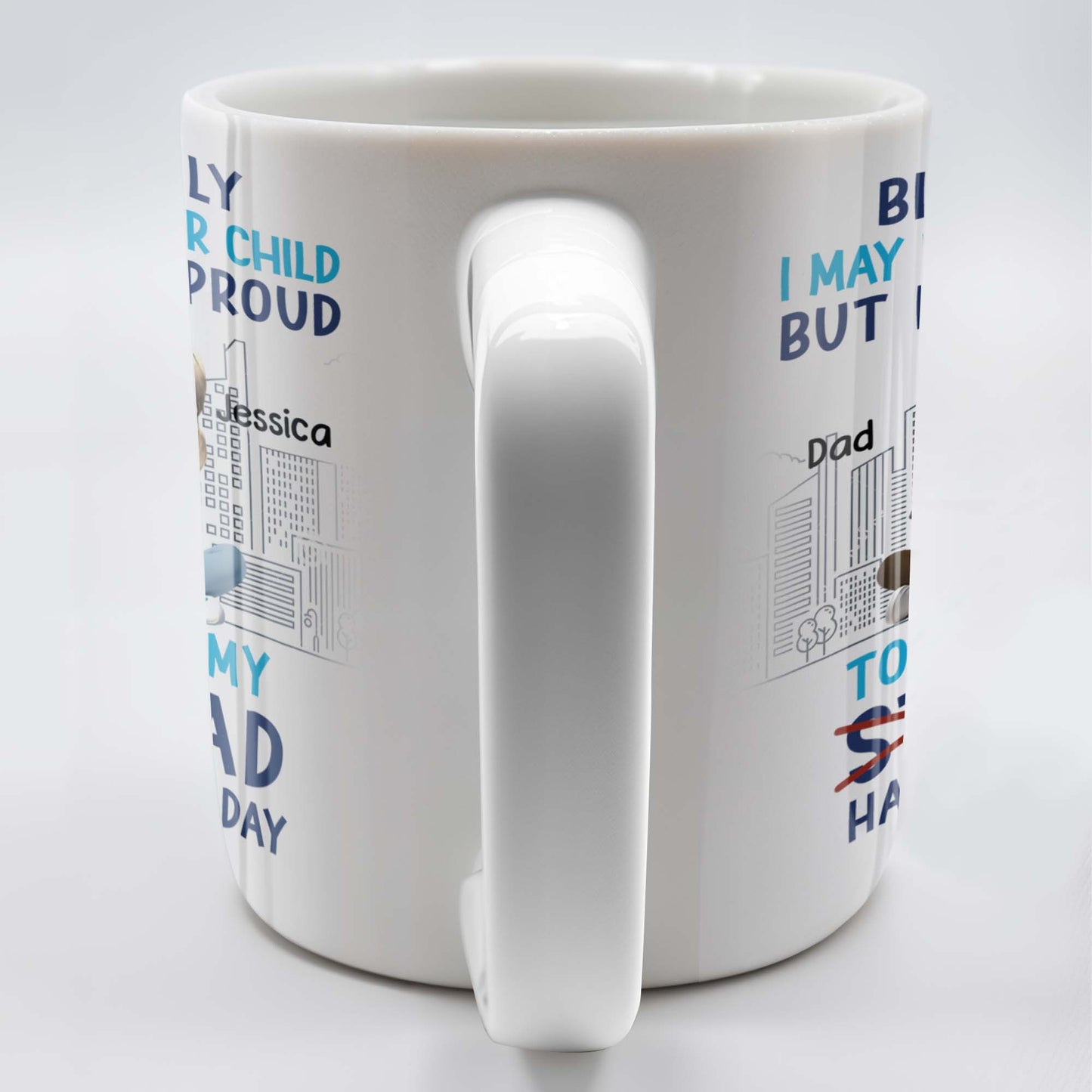 Biologically I May Not Be Your Child But I'm Still Proud To Call You My Step-Dad, Cartoon Characters and City Skyline - Personalized Custom Coffee Mug - DAD139_MG