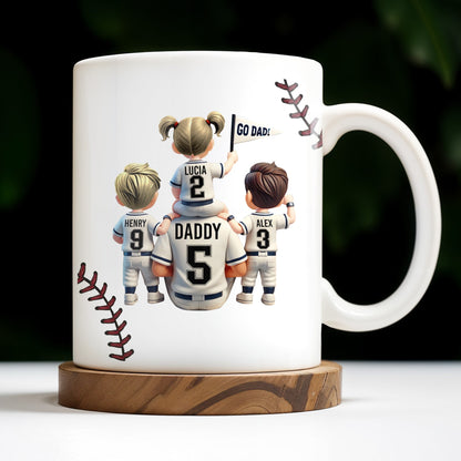 We Scored A Home Run When We Got You As Our Dad, Baseball Stitches And Uniforms - Personalized Custom Coffee Mug - DAD140_MG