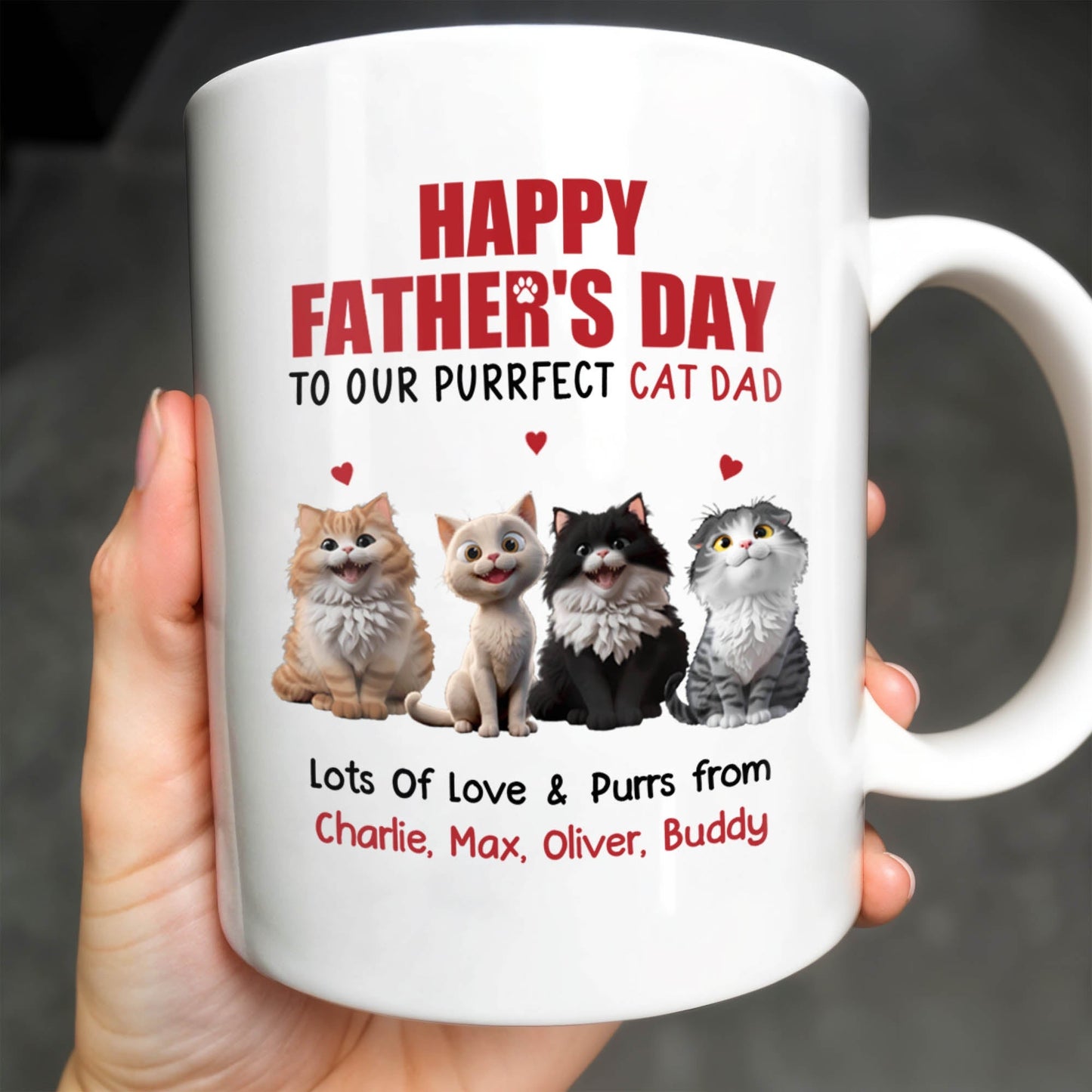 Happy Father's Day To Our Purrfect Cat Dad, Cats And Hearts - Personalized Custom Coffee Mug - DAD141_MG