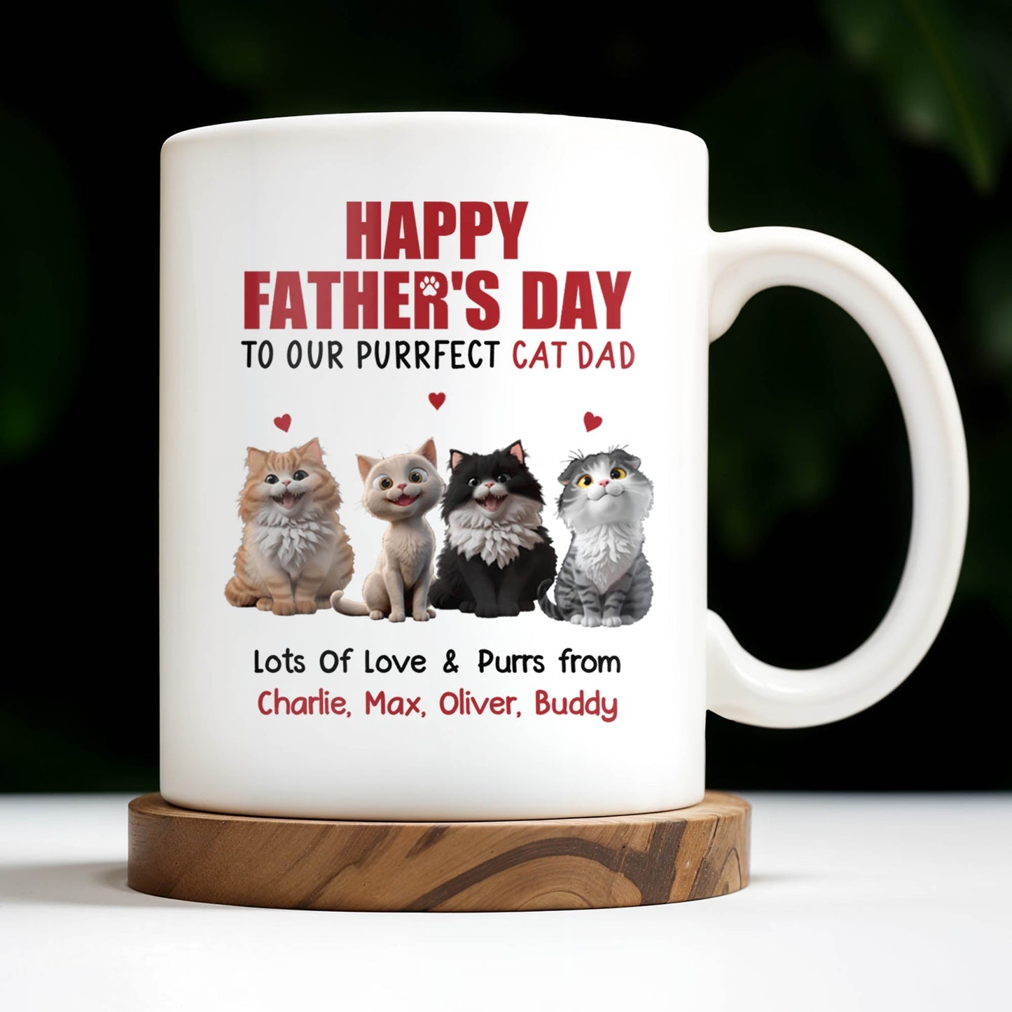 Happy Father's Day To Our Purrfect Cat Dad, Cats And Hearts - Personalized Custom Coffee Mug - DAD141_MG
