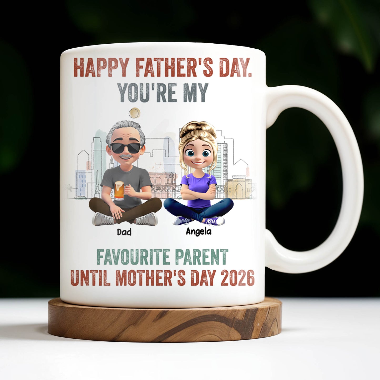 Happy Father's Day, You're My Favourite Parent Until Mother's Day 2026, Cartoon Characters - Personalized Custom Coffee Mug - DAD162_MG