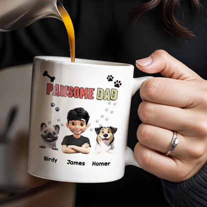 Pawsome Dad, Cartoon Man And Dogs - Personalized Custom Coffee Mug - DAD165_MG