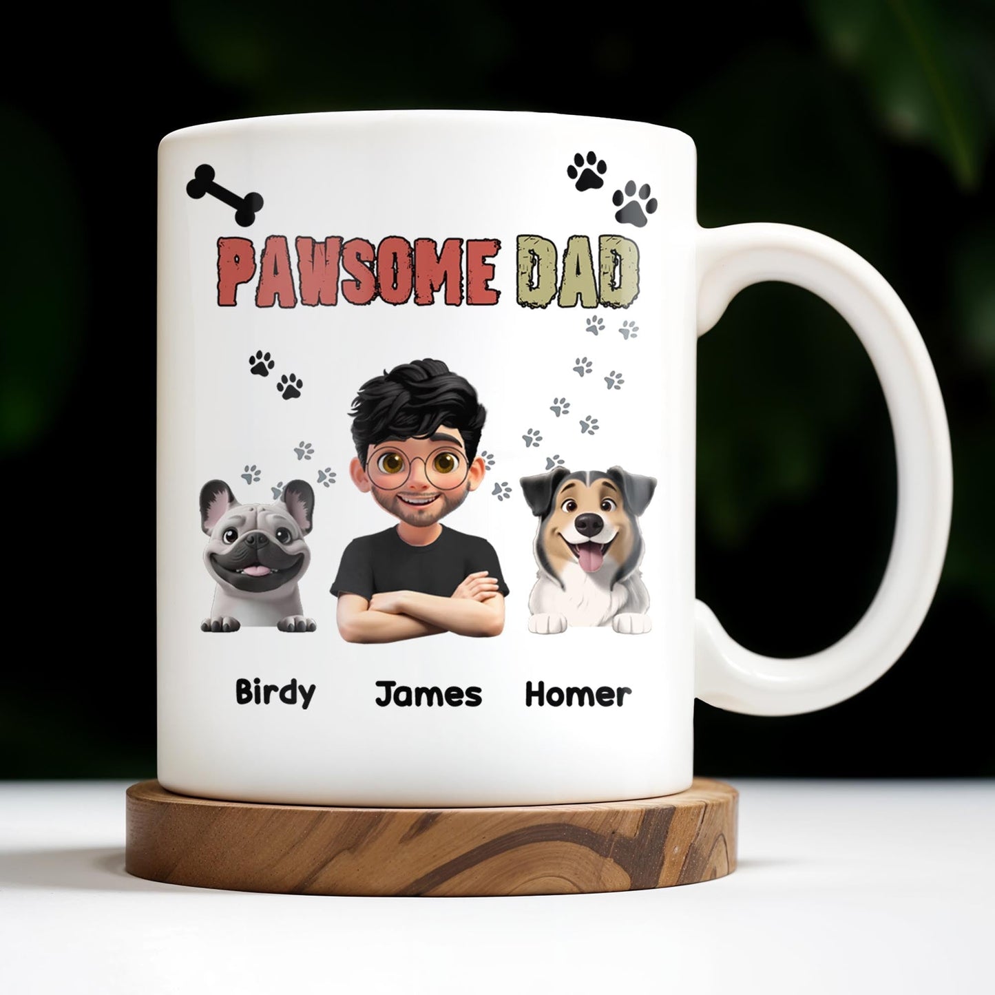 Pawsome Dad, Cartoon Man And Dogs - Personalized Custom Coffee Mug - DAD165_MG