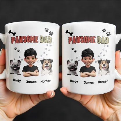 Pawsome Dad, Cartoon Man And Dogs - Personalized Custom Coffee Mug - DAD165_MG