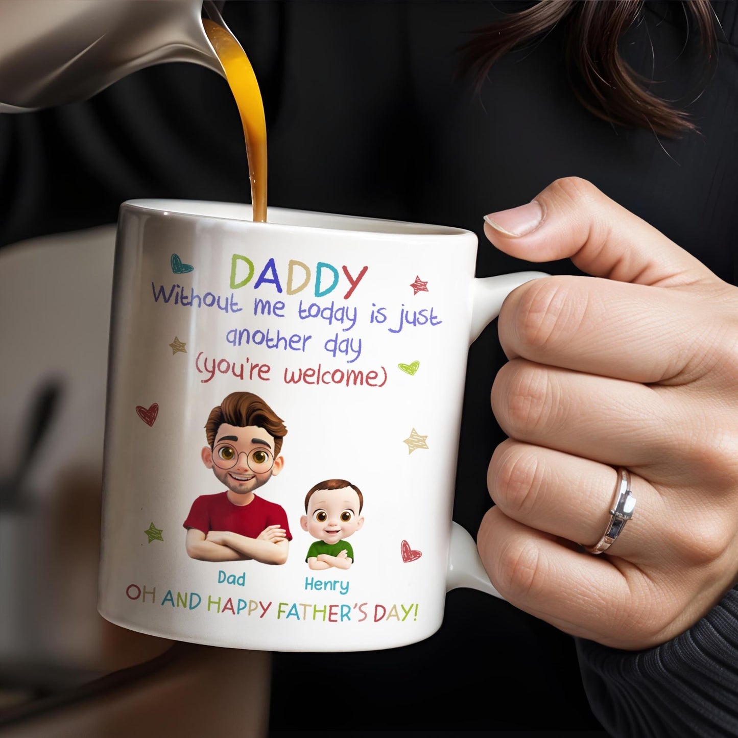 DADDY Without Me Today Is Just Another Day, Cartoon Father And Baby - Personalized Custom Coffee Mug - DAD166_MG