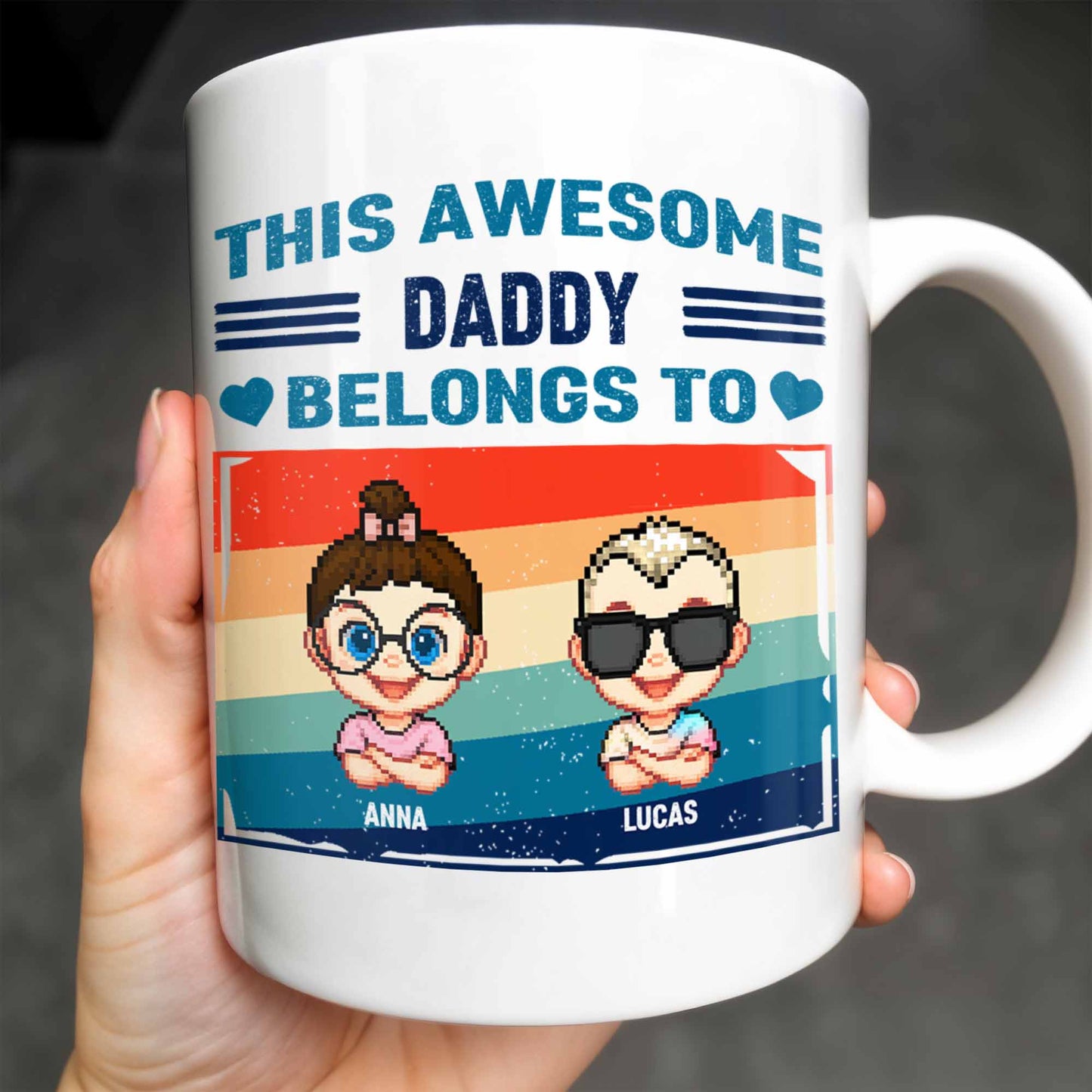 This Awesome Daddy Belongs To, Cartoon Children - Personalized Custom Coffee Mug - DAD168_MG