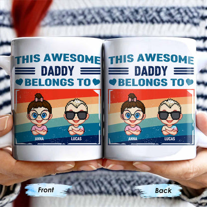 This Awesome Daddy Belongs To, Cartoon Children - Personalized Custom Coffee Mug - DAD168_MG