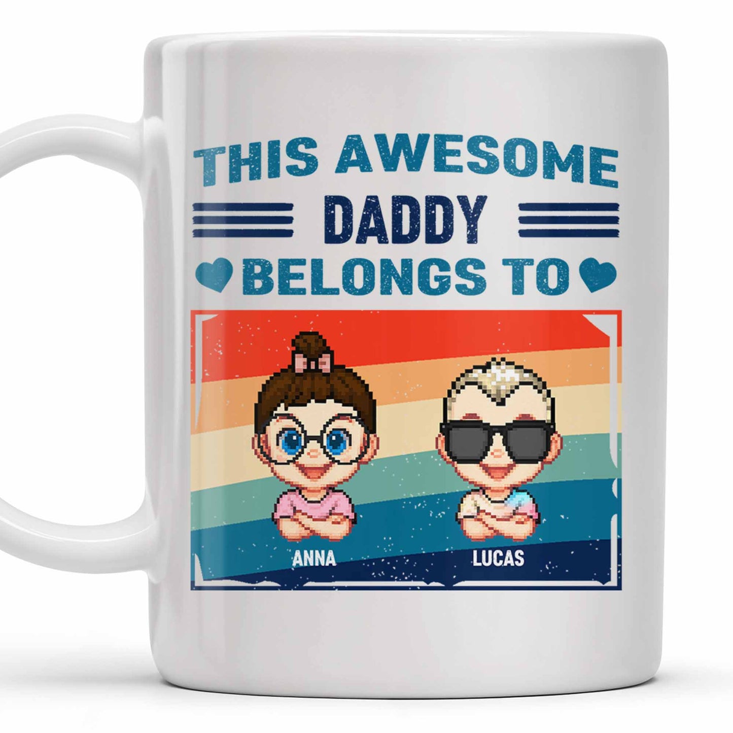 This Awesome Daddy Belongs To, Cartoon Children - Personalized Custom Coffee Mug - DAD168_MG
