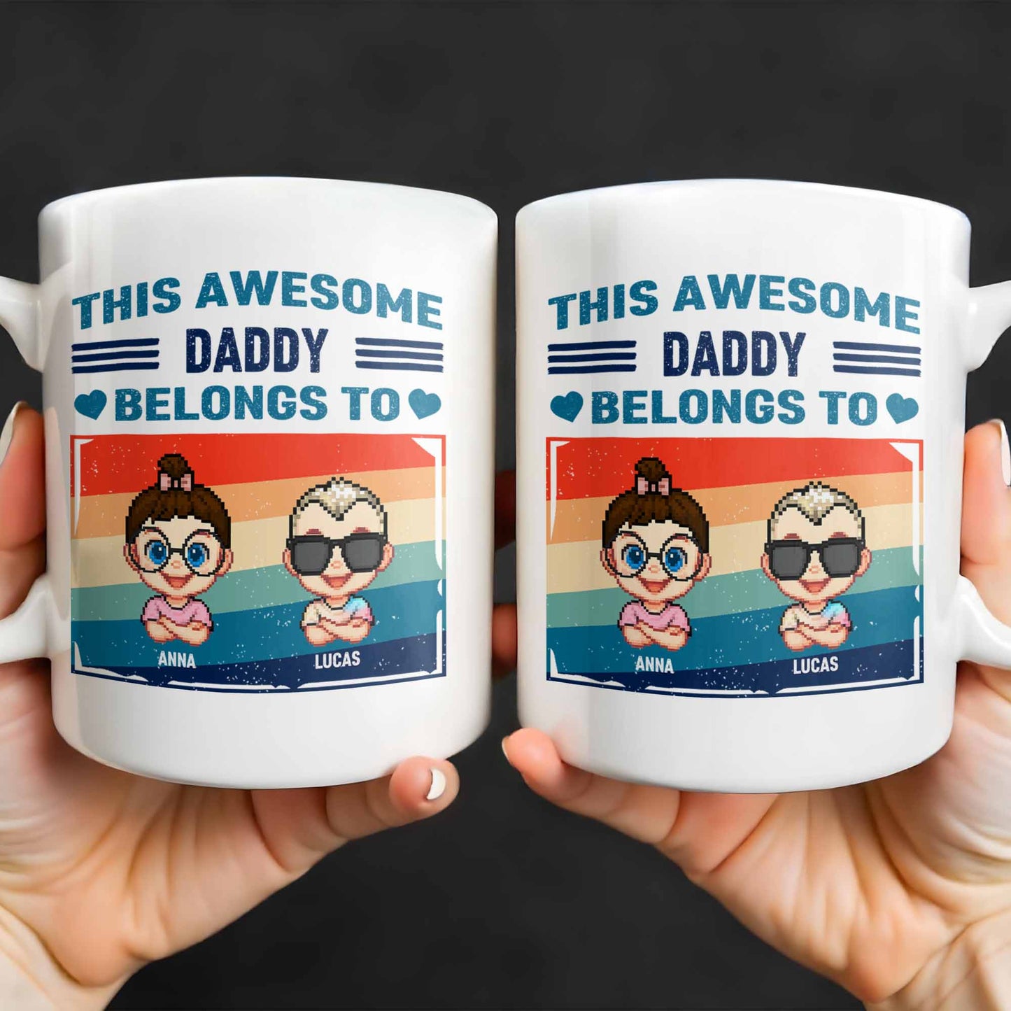 This Awesome Daddy Belongs To, Cartoon Children - Personalized Custom Coffee Mug - DAD168_MG